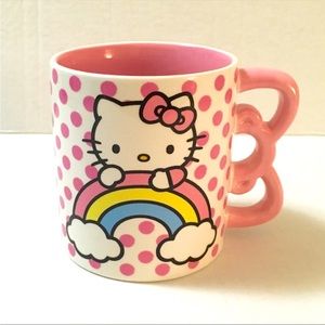 Hello Kitty Bow Handle Ceramic Coffee Tea Mug 20oz Polka Dots & Rainbow